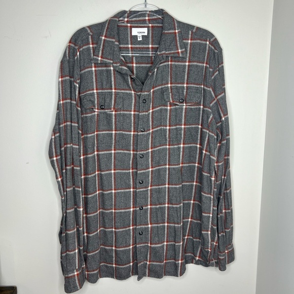 Sonoma Other - SONOMA men’s XL cotton button down flannel shirt. Gray/white/orange plaid.